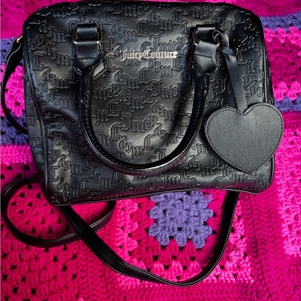 Juicy Couture Black Satchel with Glossy Finish and Double Handles